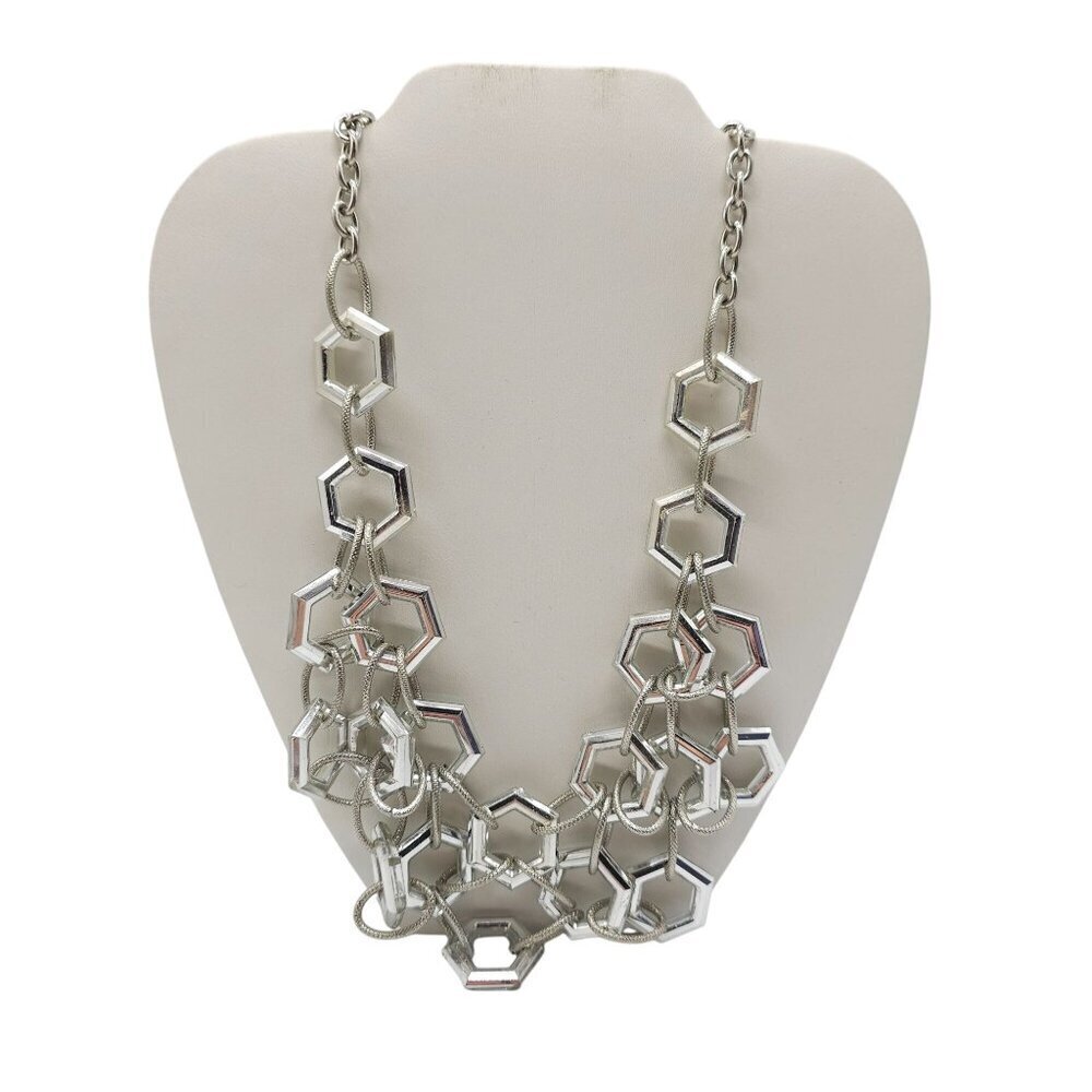 Clear Silver Tone Hexagon Link Statement Necklace By Erica Lyons 20$